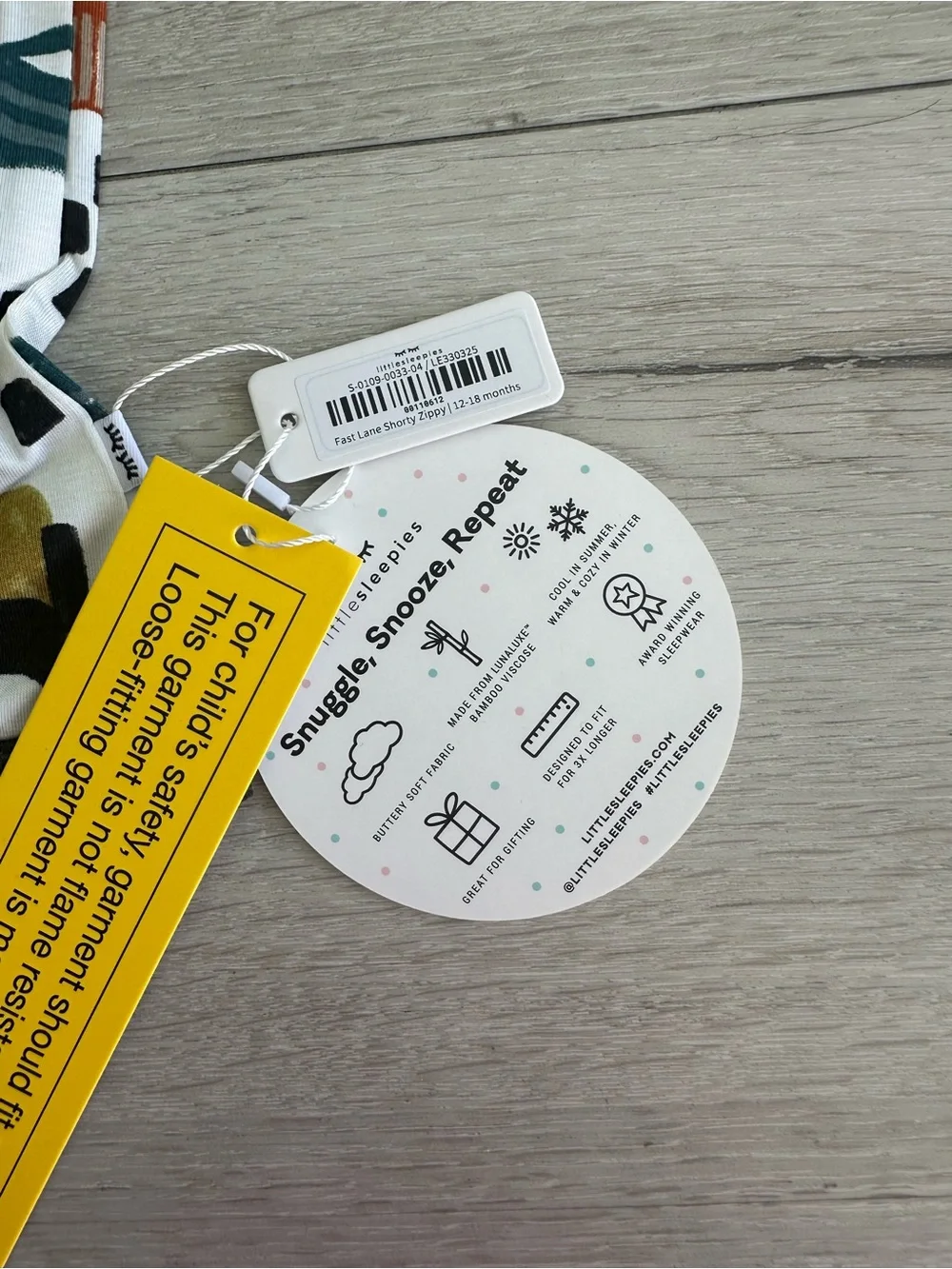 Little Sleepies Fast Lane Shorty Zippy White/Black 12-18 Month NWT IN PACKAGE